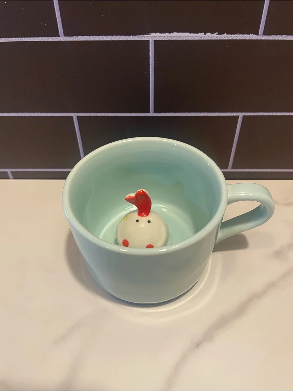 3D Animal Ceramic Vintage Novelty Coffee Cup Mint Green with Red Accent #0218
